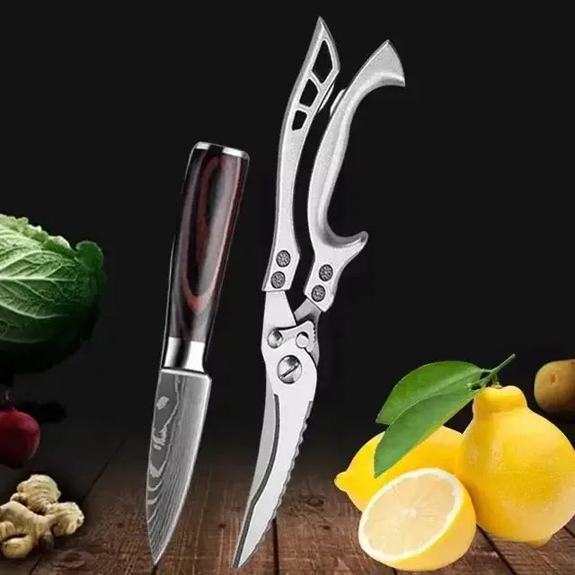 PrimeBlade Laser Damascus Kitchen Knife Set Durable Stainless Steel With Laser Pattern For Meat Fruit Bread And More