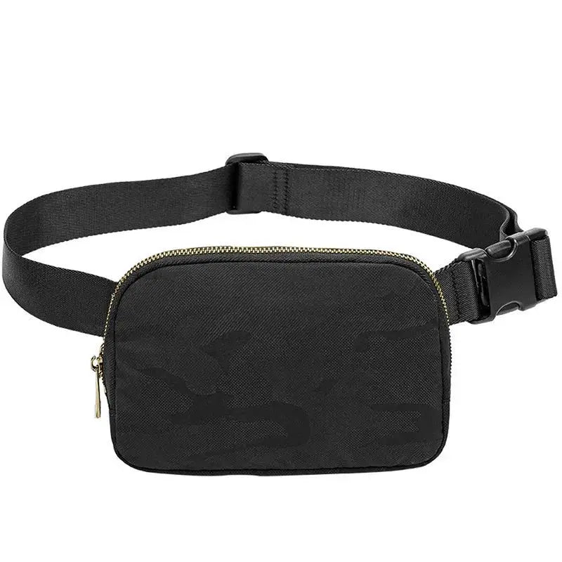 Fanny pack waist bag black with adjustable strap and gold zipper