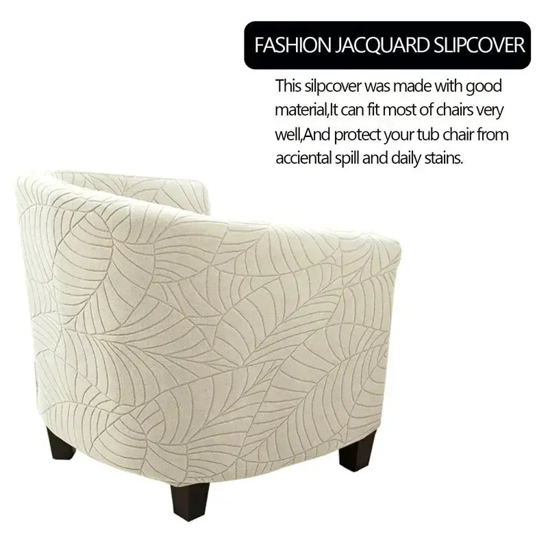 Leaves Jacquard tub chair slipcover in cream with a leaf pattern, anti-dirt stretch fabric for living room