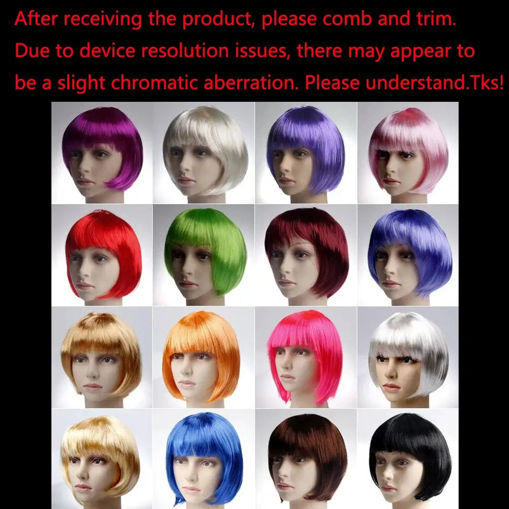 Bob wig, 16 short synthetic bob wigs in multiple colors for cosplay and daily wear.