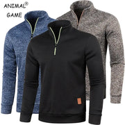 Autumn Men's Half Zip Sweatshirt With Turtleneck Long Sleeve Solid Color Streetwear Winter Warm Jacket