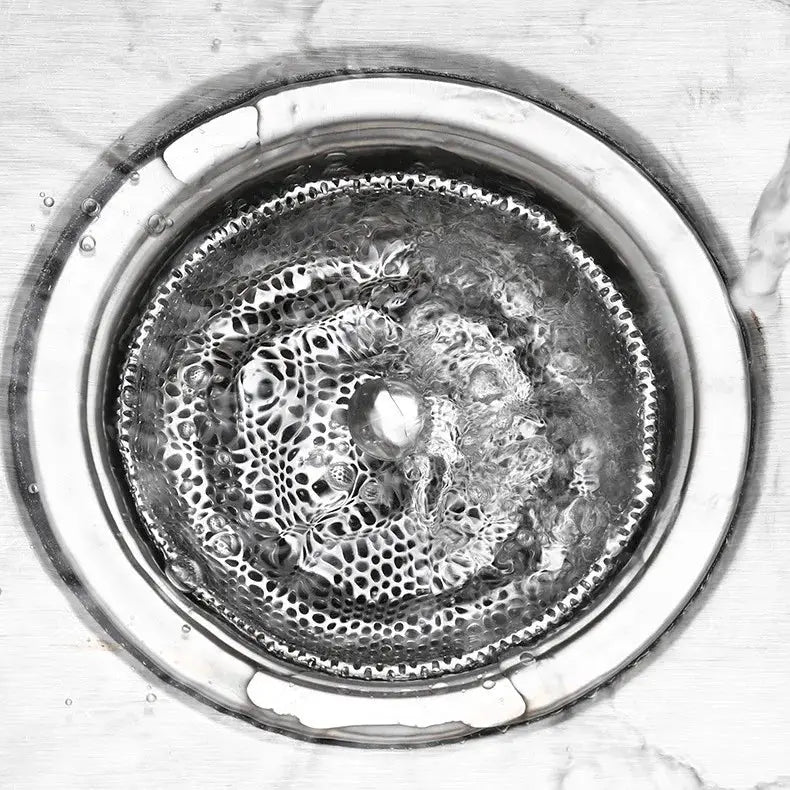 Simples Market stainless steel sink drain strainer with mesh hair catcher for kitchen and bathroom.