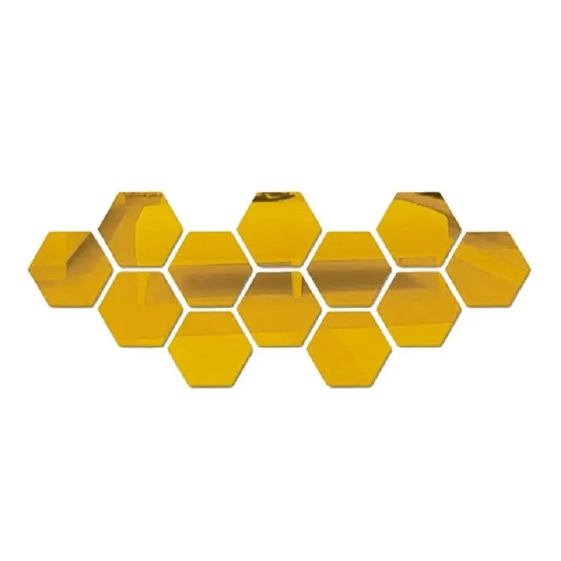 Simples Market gold hexagon mirror wall stickers, 12-piece self-adhesive decor set, 126mm tiles