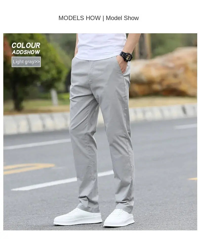 Men's light gray cotton chinos by Simples Market with breathable straight-leg fit (W28–W40)