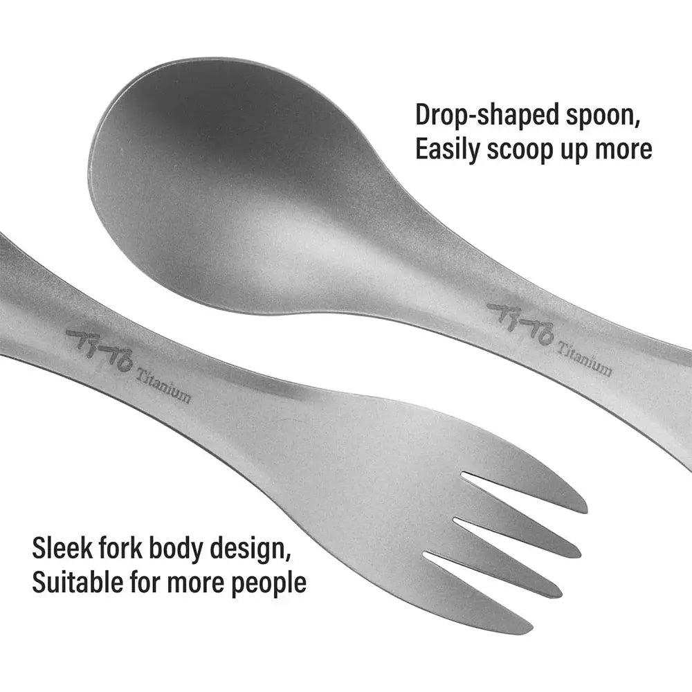 2-piece titanium spork set; ultralight 2-in-1 spoon and fork for camping, hiking, outdoor travel