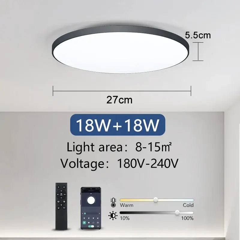 MARPOU smart ceiling lamp by Simples Market, round 27cm LED with remote, dimmable, adjustable warm/cool color