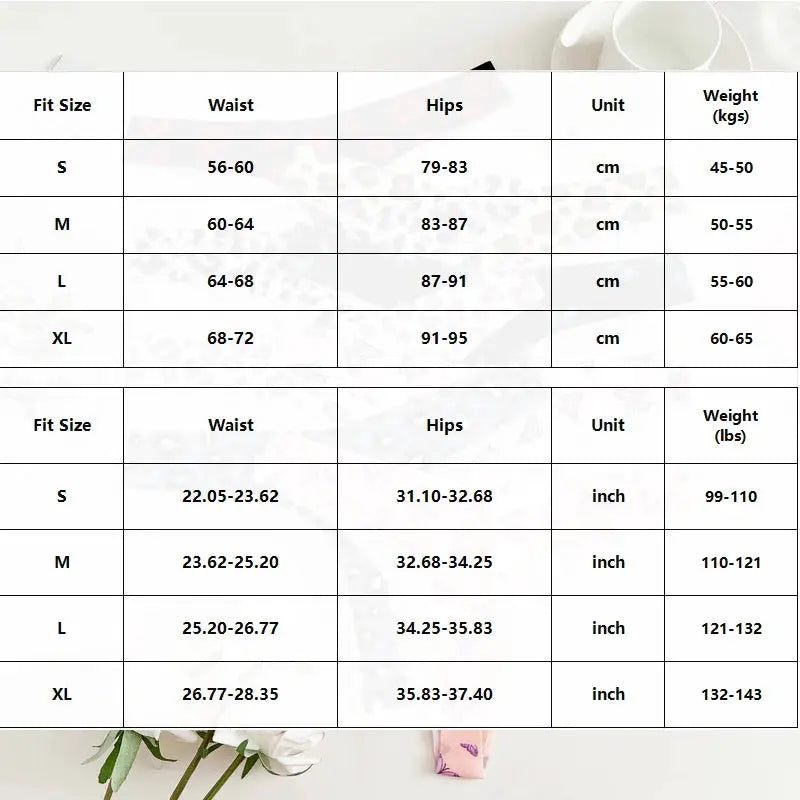 FINETOO 4Pcs Ultra Soft Women’s underwear size chart by Simples Market, showing S-XL waist and hips in cm and inches.