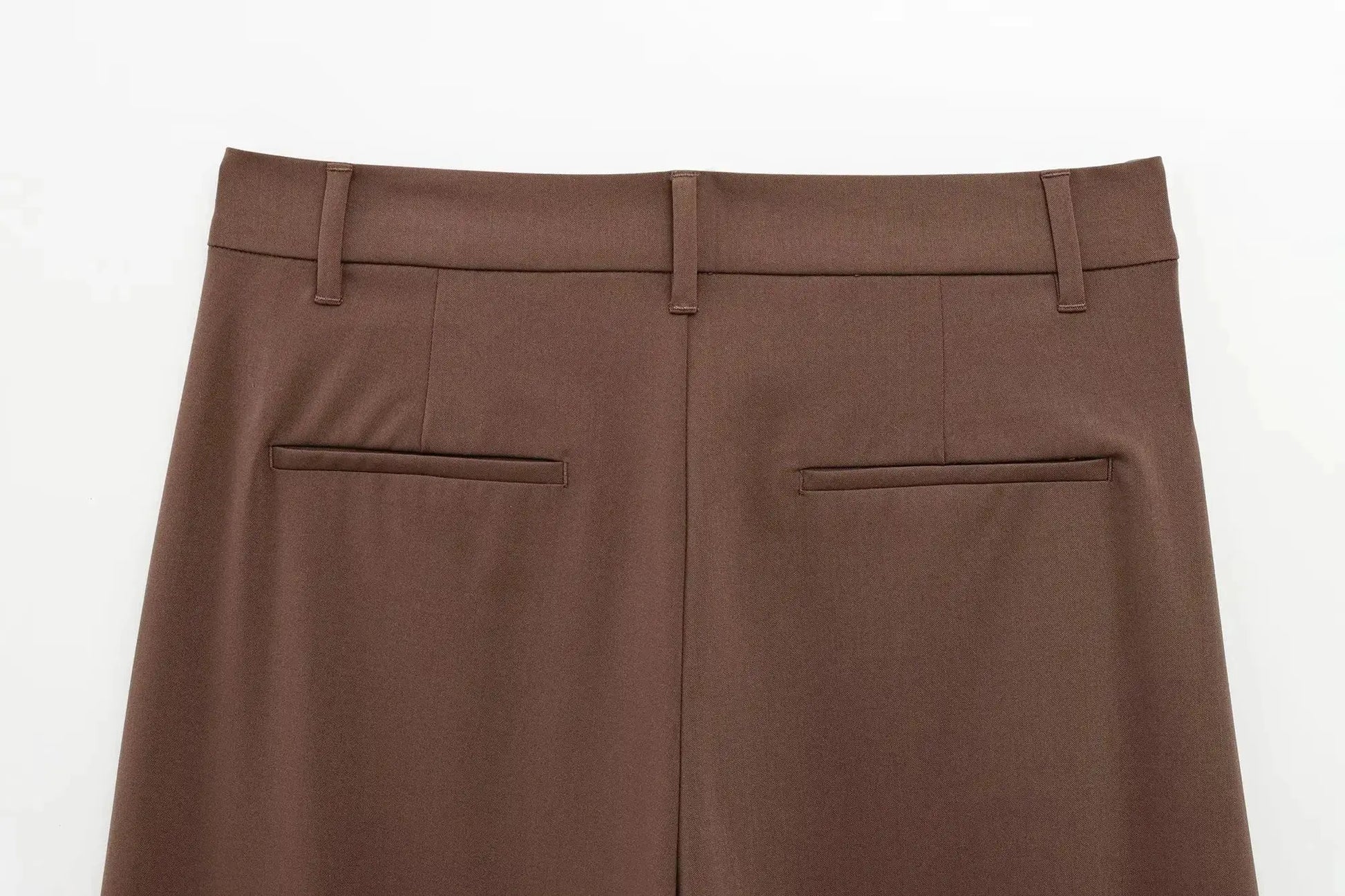 Brown women's suit pants with belt loops and back welt pockets