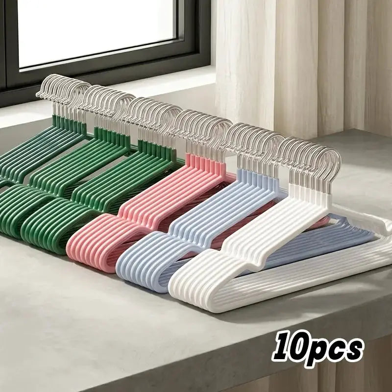 10pcs nano-coated non-slip clothes hangers set in green, pink, blue and white with dual-use dry/wet design