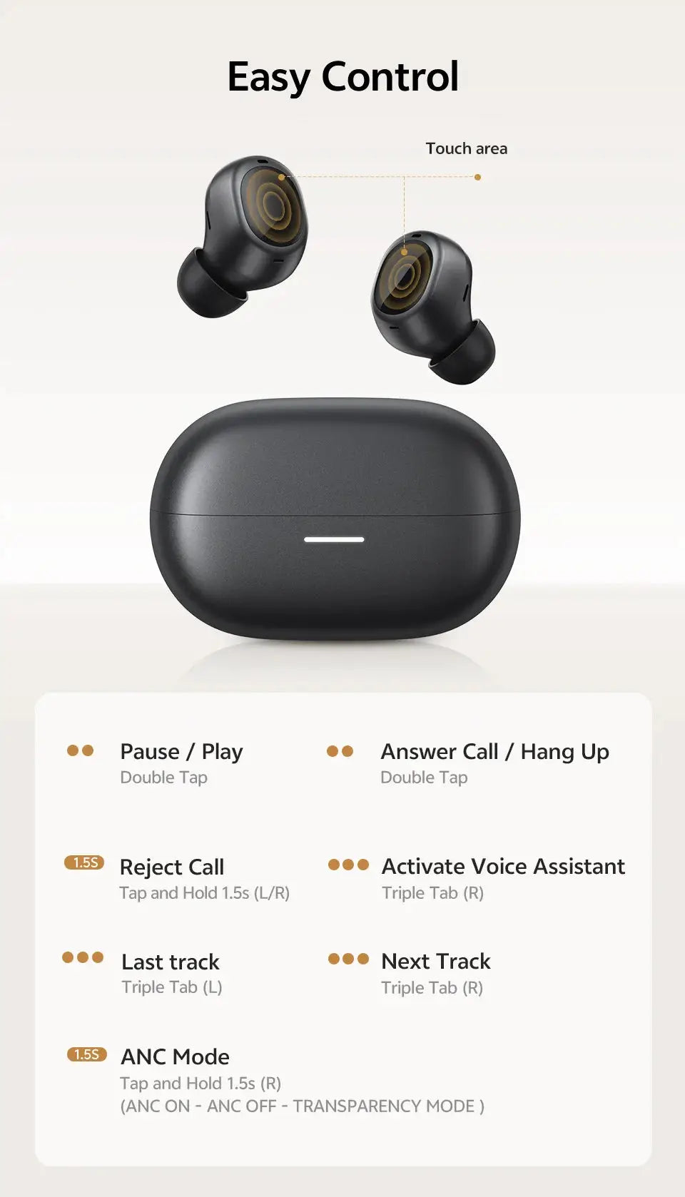 QCY MeloBuds A30 wireless earbuds with charging case in dark gray