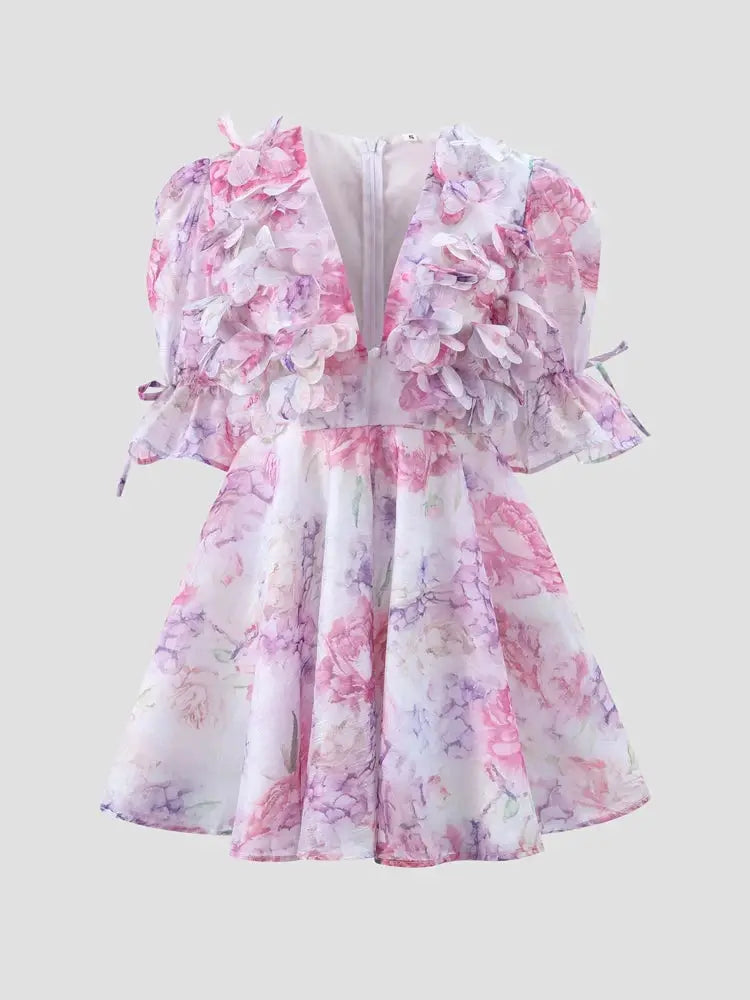 Floral Printed Backless Mini Dress Sleeveless A Line Party Clubwear