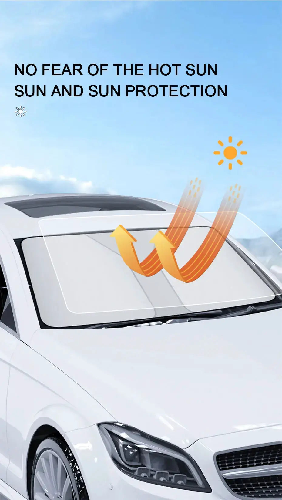 SEAMETAL windshield sun shade cover by Simples Market on a white car for heat protection
