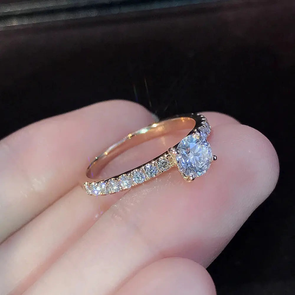 Huitan Classic Four Claw Design Round Zirconia Wedding Engagement Ring for Women Three Color Options Available
