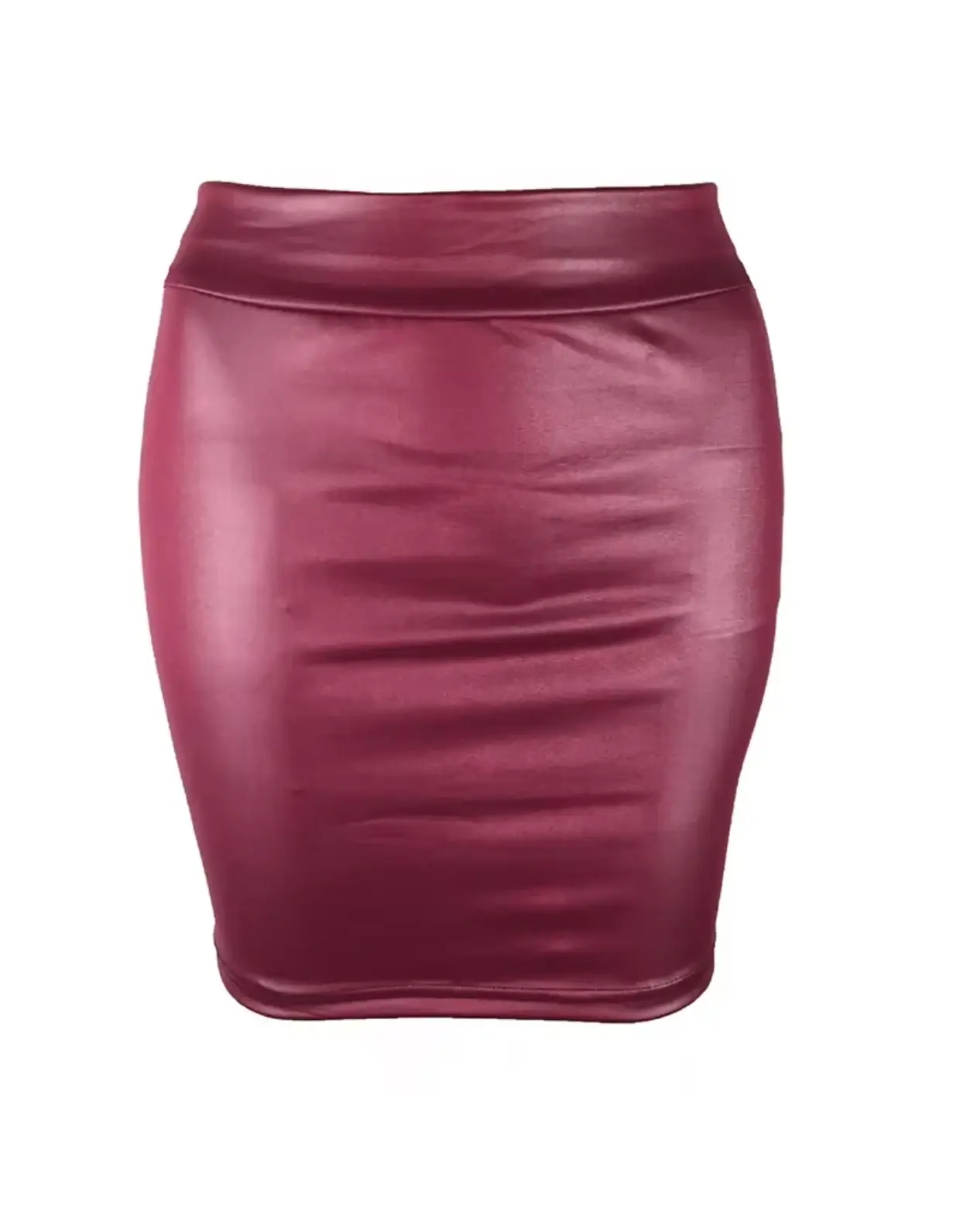 Simples Market pink metallic PU leather mini skirt, high-waist bodycon style