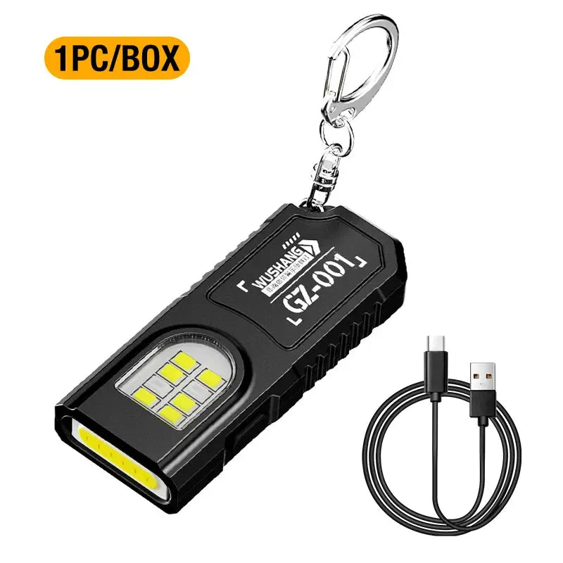 Simples Market portable waist-hanging keychain flashlight, black LED panel, USB charging cable