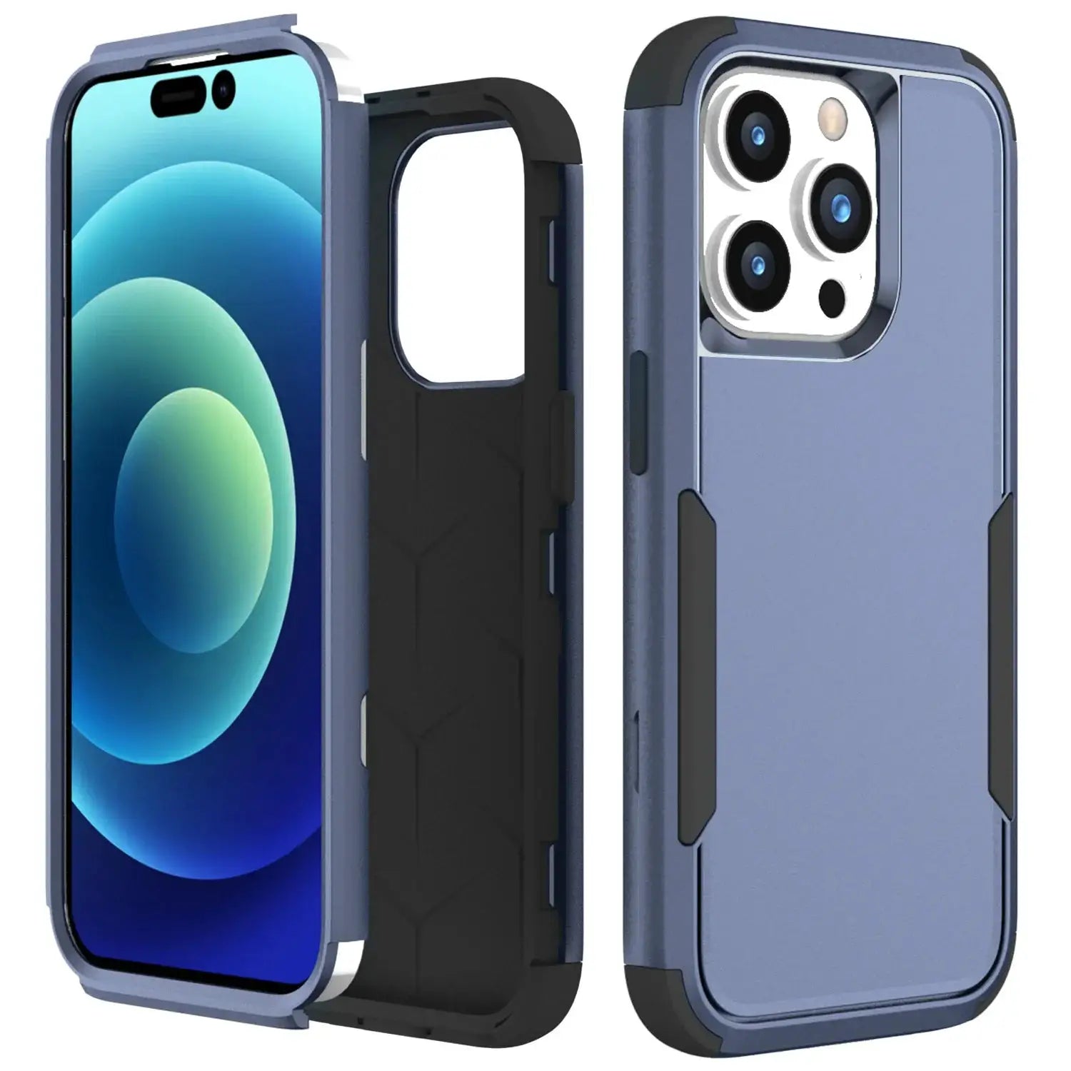 Simples Market 3‑Layer iPhone case with blue/gray bumper and shockproof protection