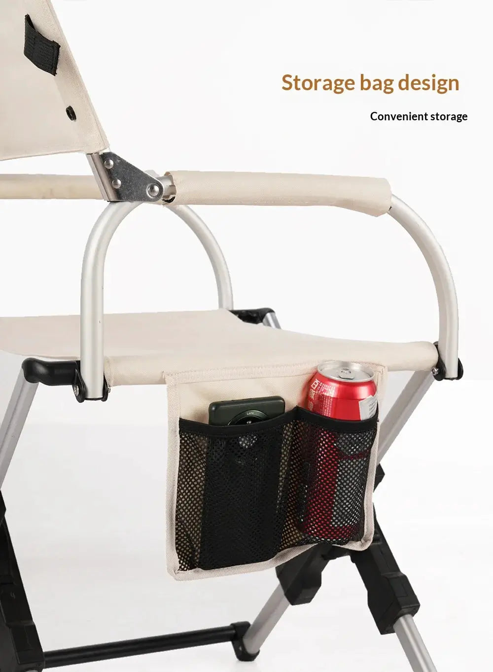Simples Market outdoor foldable director chair in beige aluminum alloy with side storage pocket