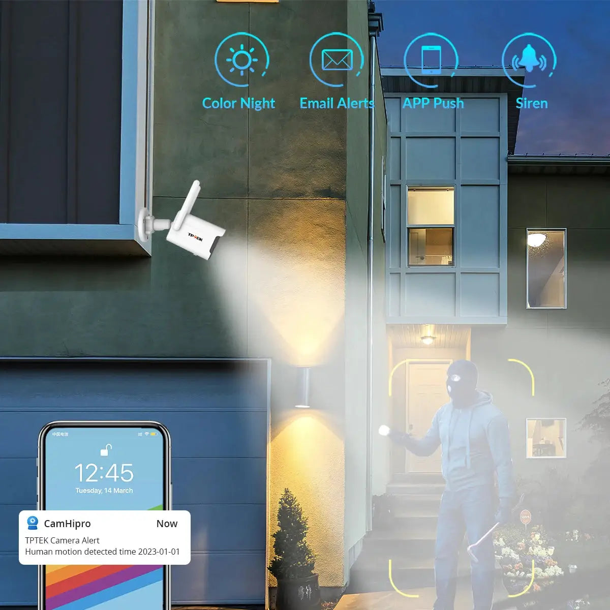 4K 8MP IP outdoor WiFi security camera, white bullet-style waterproof housing, Simples Market