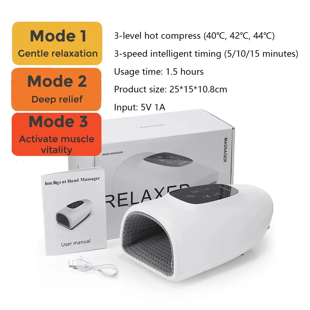 Hand massager by Simples Market, wireless smart airbag with hot compress, white plastic