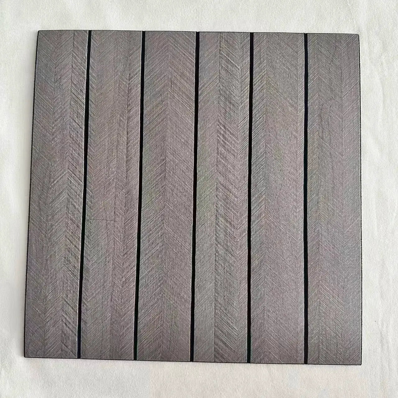Faux wood grain grille self-adhesive wallpaper panel by Simples Market in gray-brown