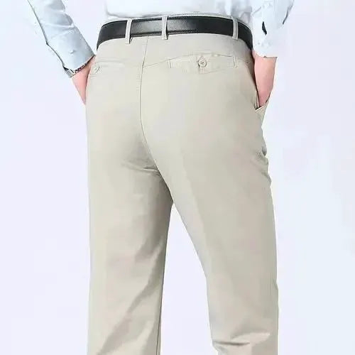 Men's office pants, beige 100% cotton, straight-fit.