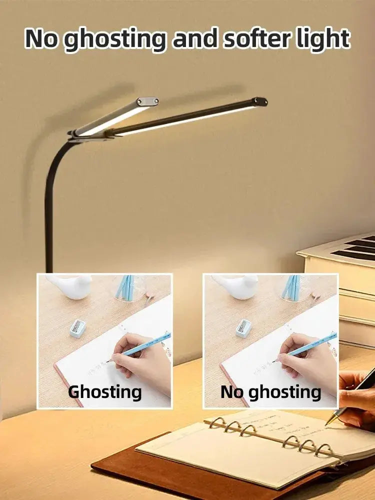 Simples Market LED desk lamp with double-head, adjustable gooseneck, dimmable eye-care light for desk