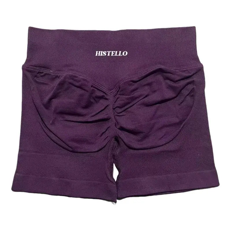 HISTELLO purple seamless sport shorts with scrunch back and breathable elastic waistband by Simples Market