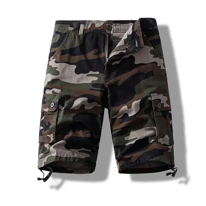 Men's camouflage cargo shorts by Simples Market, cotton fabric with multiple cargo pockets