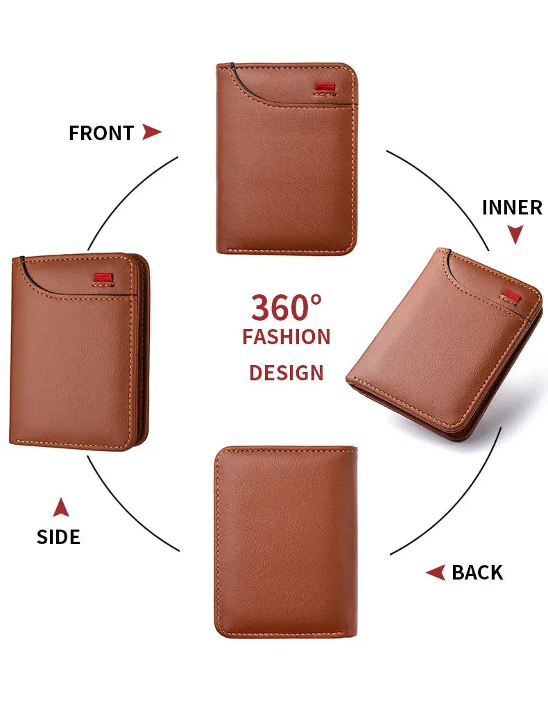 Simples Market men's brown leather vertical card wallet with multiple card slots