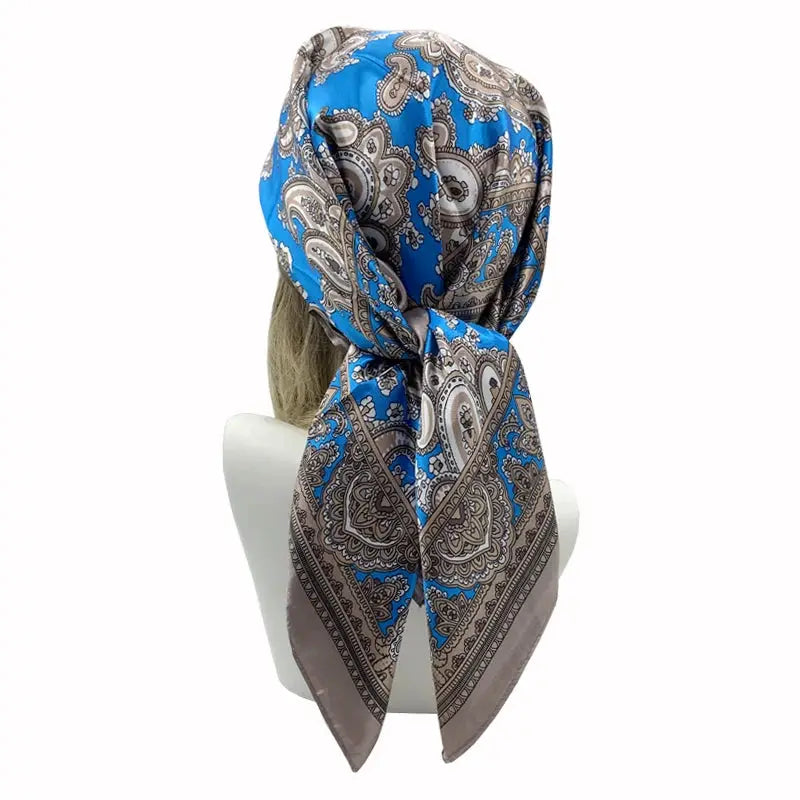 90x90cm Silk Like Square Scarves Women Hijab Shawls Fashion Print Kerchief Femme Head Scarf Foulard Bandana Beach Pareo