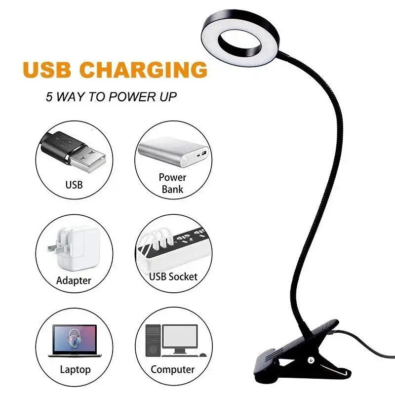 Simples Market 48-LED USB desk lamp clip-on with black 360° flexible gooseneck reading light