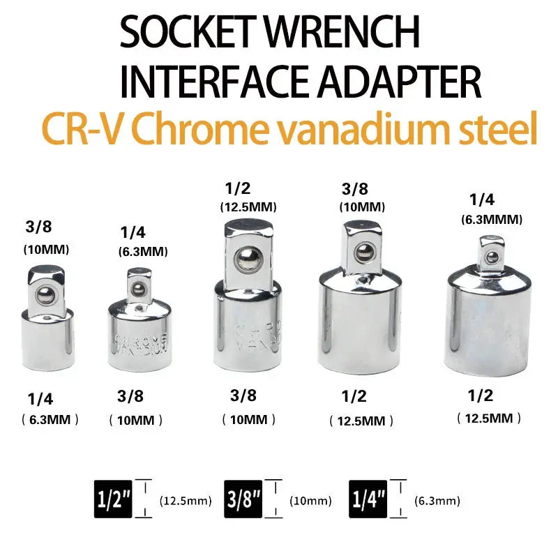 Chrome Vanadium Ratchet Wrench Adapter Sleeve For Quarter Inch Three Eighths Inch And Half Inch Drive Socket Converter