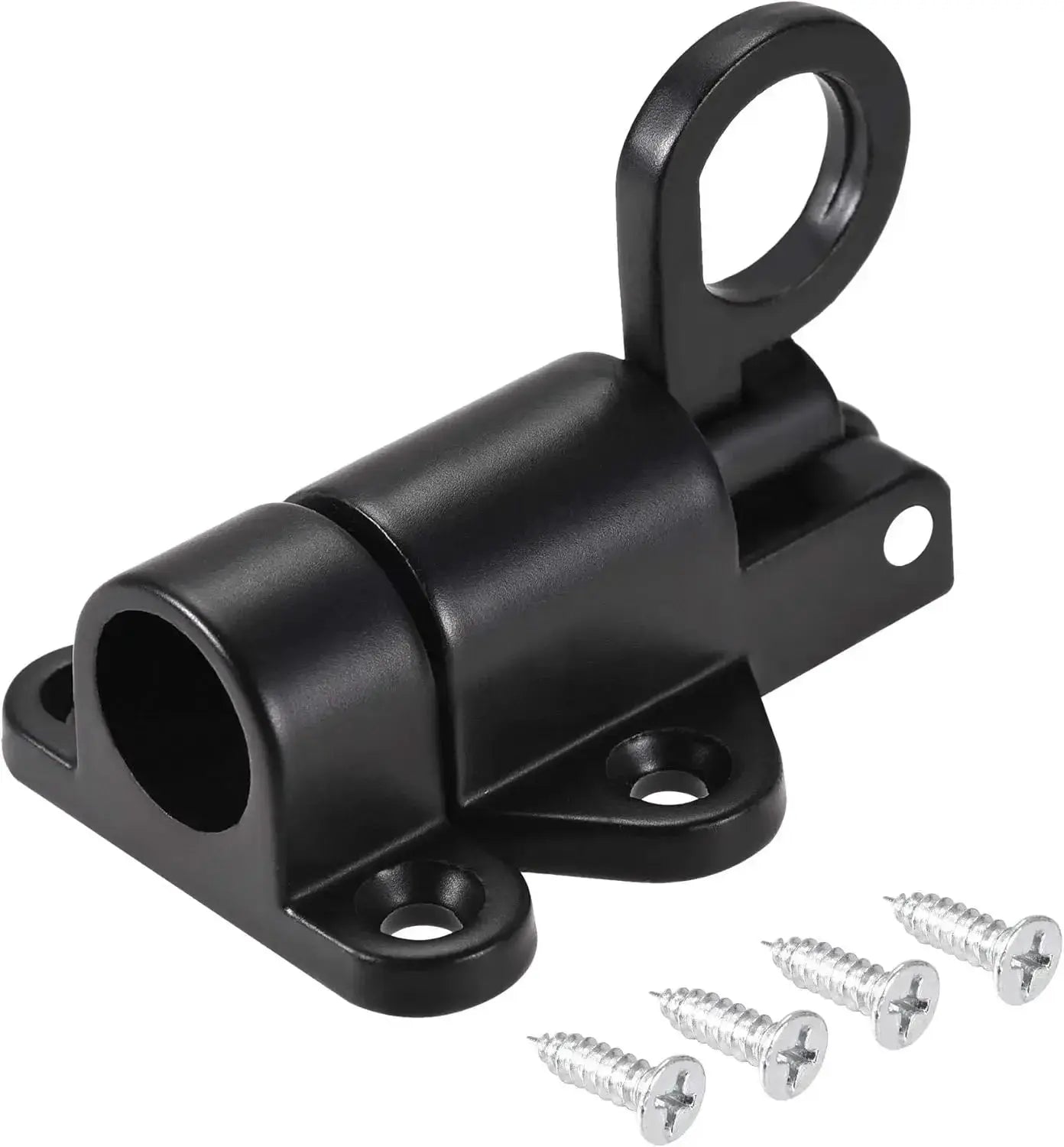 Automatic aluminum alloy spring latch with pull ring for doors/windows; black finish; includes 5 screws; Simples Market