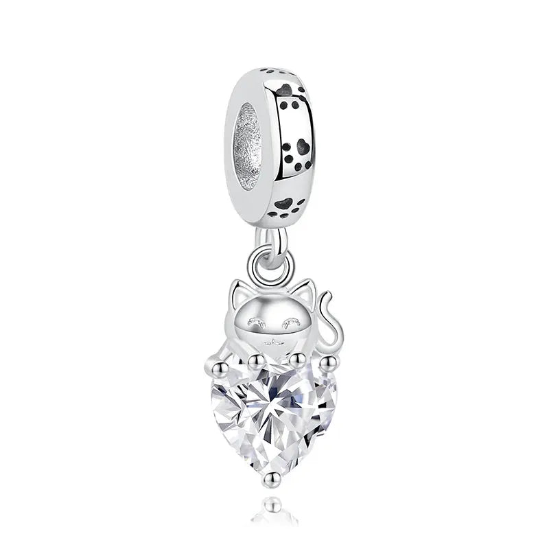 925 Sterling Silver Paw Print Charm Beads for Dogs and Cats Jewelry Pendant Fit for Bracelets Necklaces DIY Projects