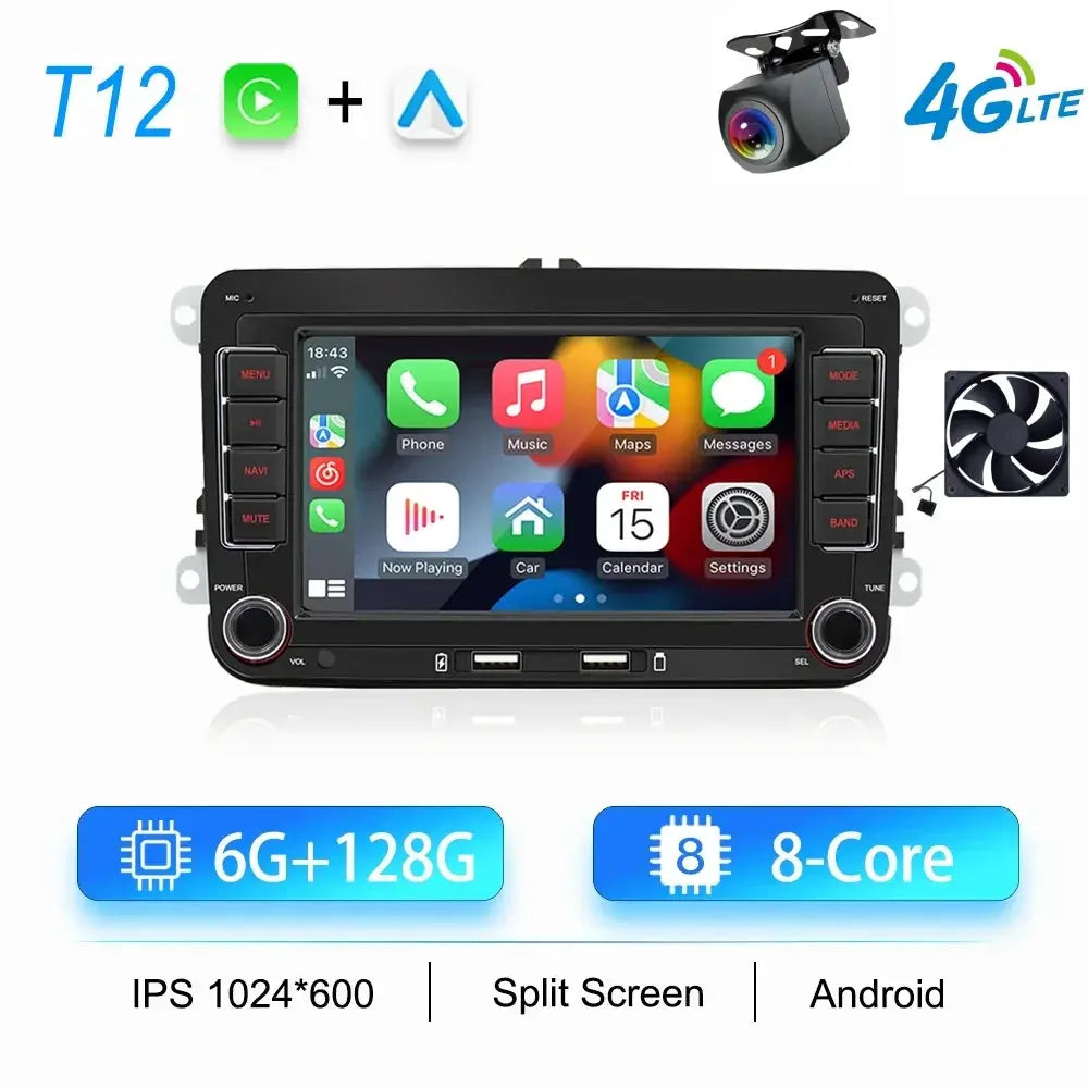 2Din Android car radio head unit by Simples Market for VW/Skoda, 8-Core, 6G+128G, IPS 1024x600