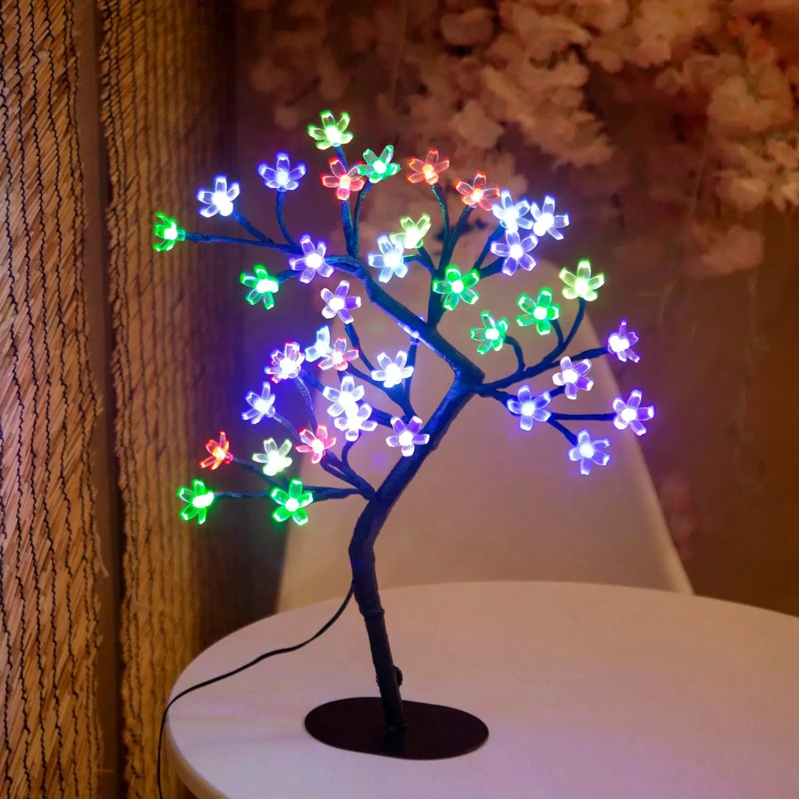Cherry Blossom LED Bonsai Tree Lamp 17 Inch USB Powered Tabletop Light for Home Decor