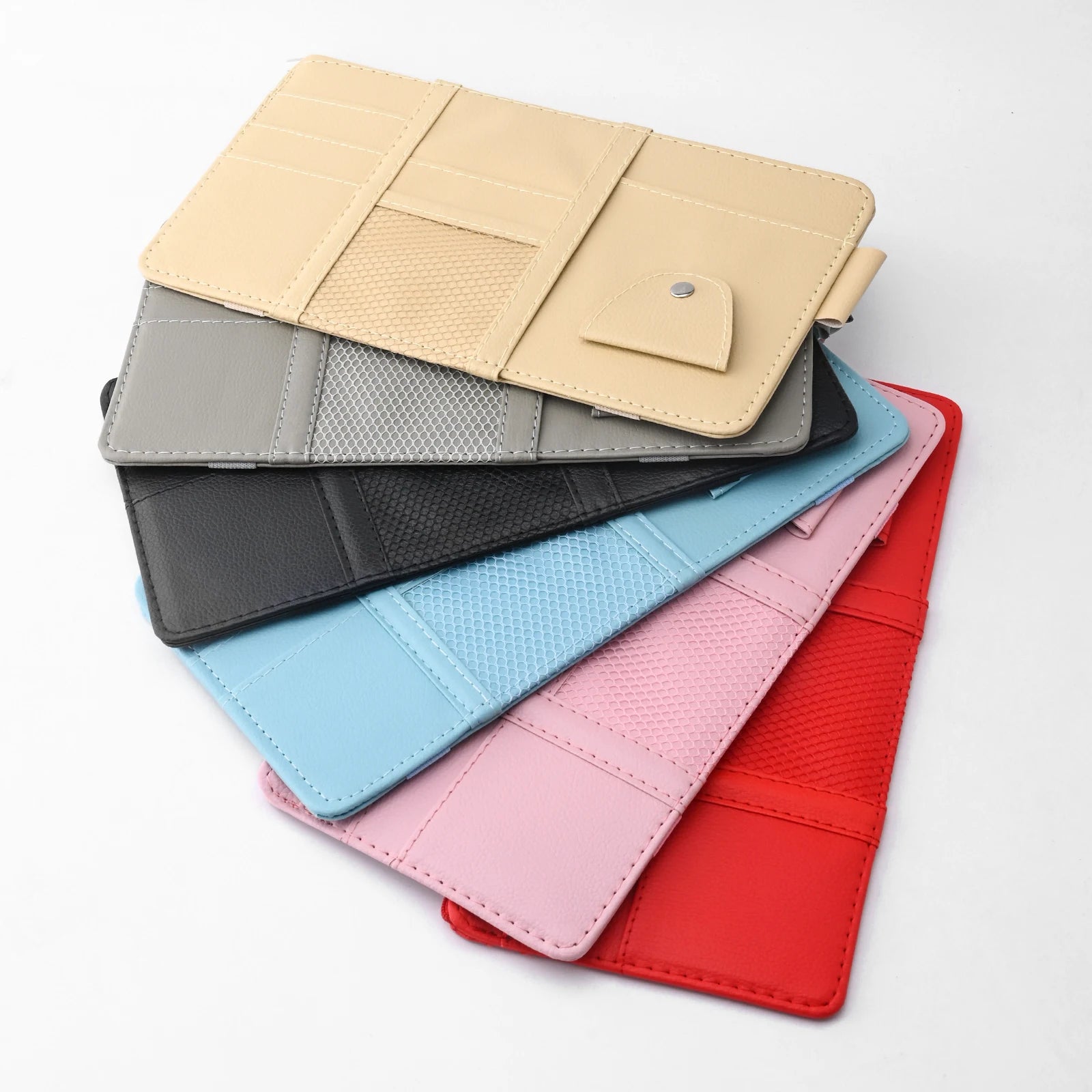 Car sun visor organizer set in 7 colors with card slots and mesh pocket
