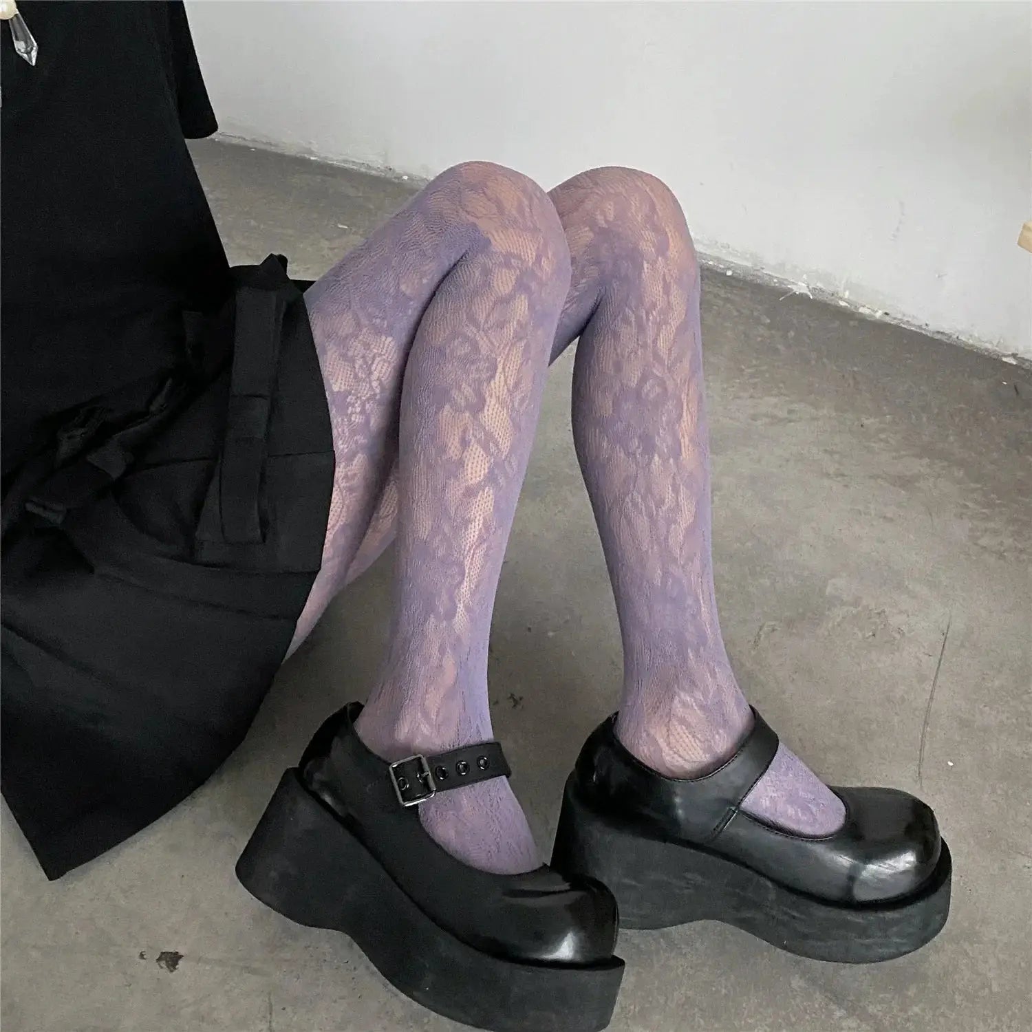 Lolita Sweet Floral Punk Style Colorful Thigh High Tights Hollow Out Mesh Fishnet Design For Women
