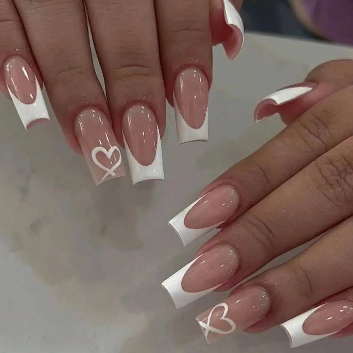 LuxeNail White French Press On Nails 3D Bowknot Full Cover Tips Durable 24Pcs DIY Manicure Set