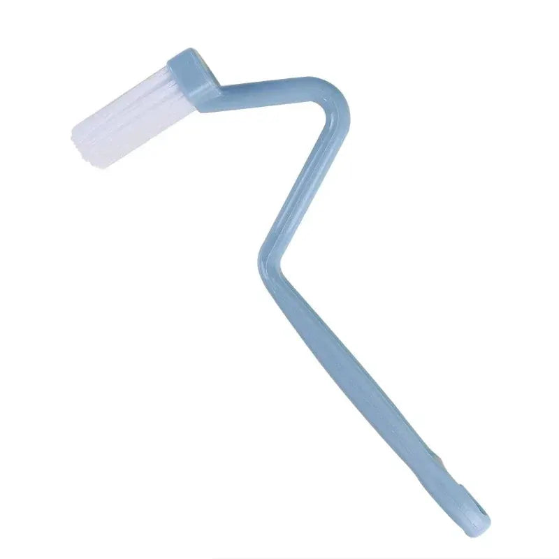 Toilet cleaning brush with an S-shaped curved blue handle and small head from Simples Market