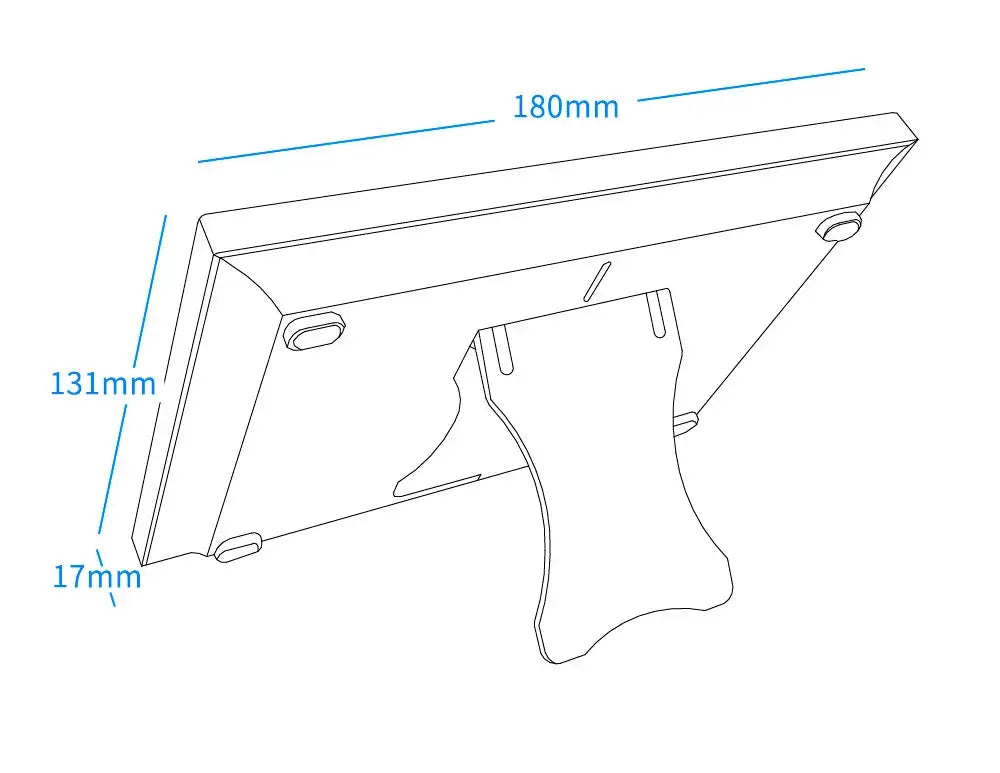 KERUI home alarm panel back view with stand, 180mm wide, 131mm tall, 17mm thick