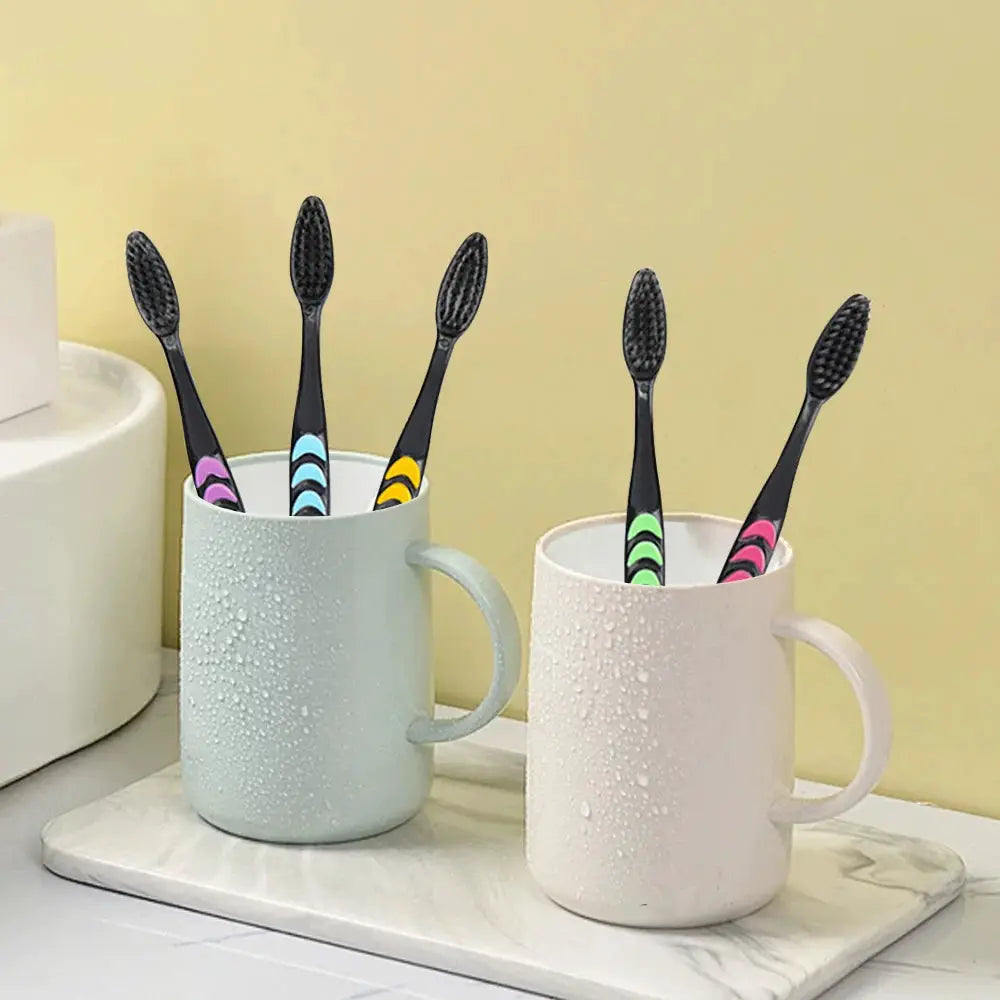 EcoSmile Bamboo Charcoal Toothbrush Set Of 10 Deep Cleaning Soft Bristles Ultra Fine For Thorough Plaque Removal
