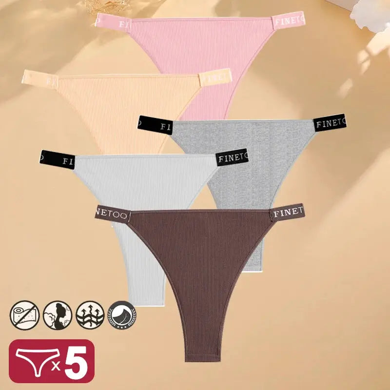 5-piece set of women’s cotton low-waist panties with FINET waistband in assorted colors