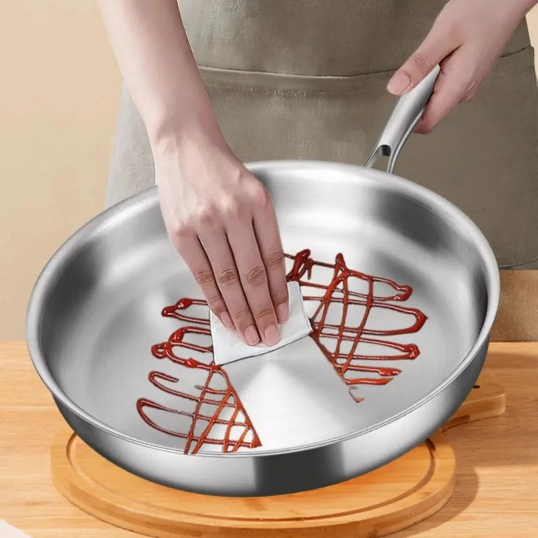 304 Stainless Steel Frying Pan Uncoated Nonstick Surface For Gas Stove And Induction Cooker