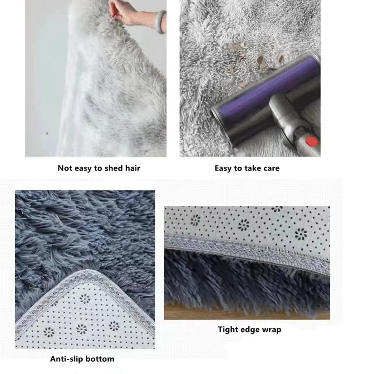 Simples Market blue-gray tie-dyed shag area rug with plush pile, tight edge wrap, anti-slip bottom