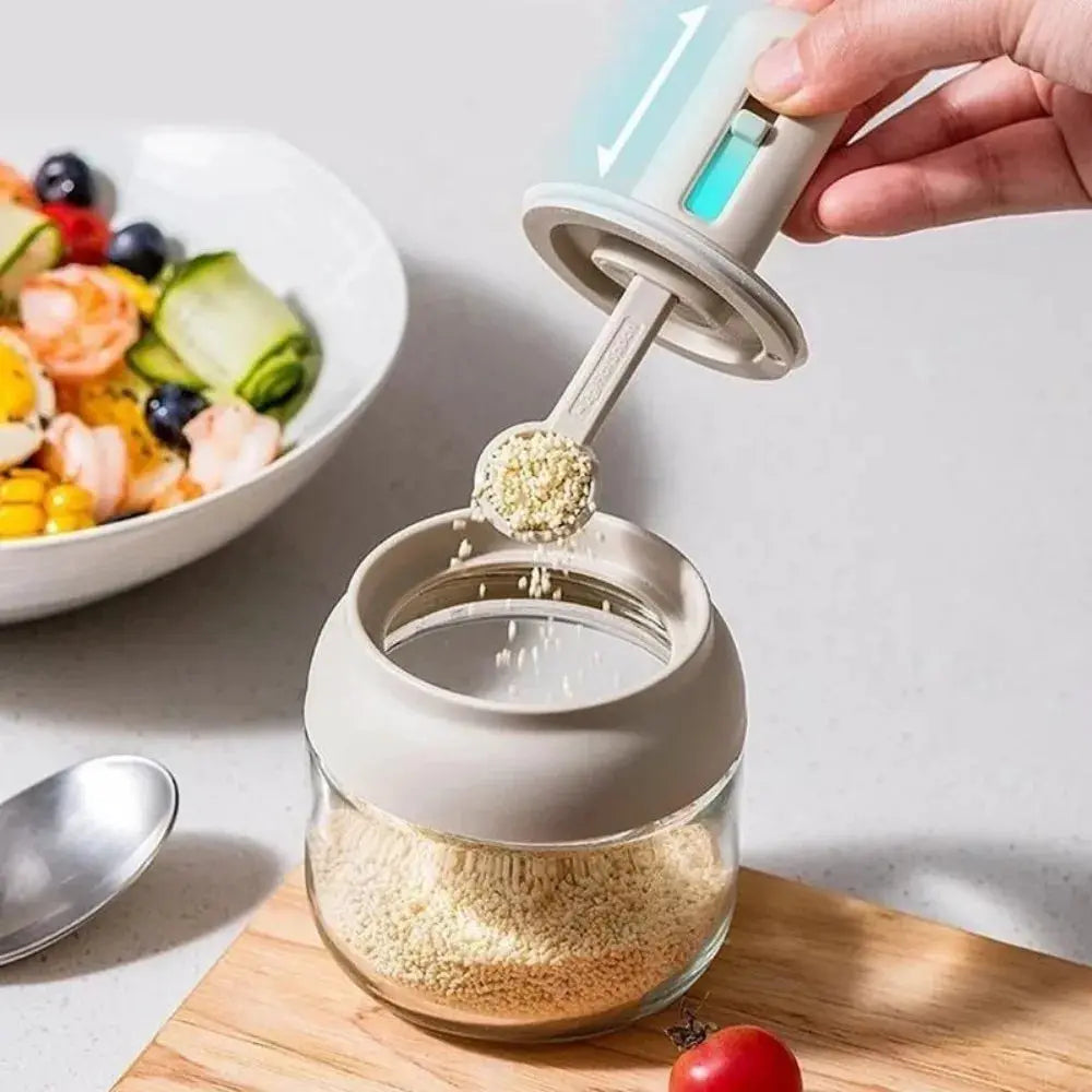 Glass Seasoning Bottle With Telescopic Spoon Leak Proof Moisture Proof Salt Storage Box For Kitchen