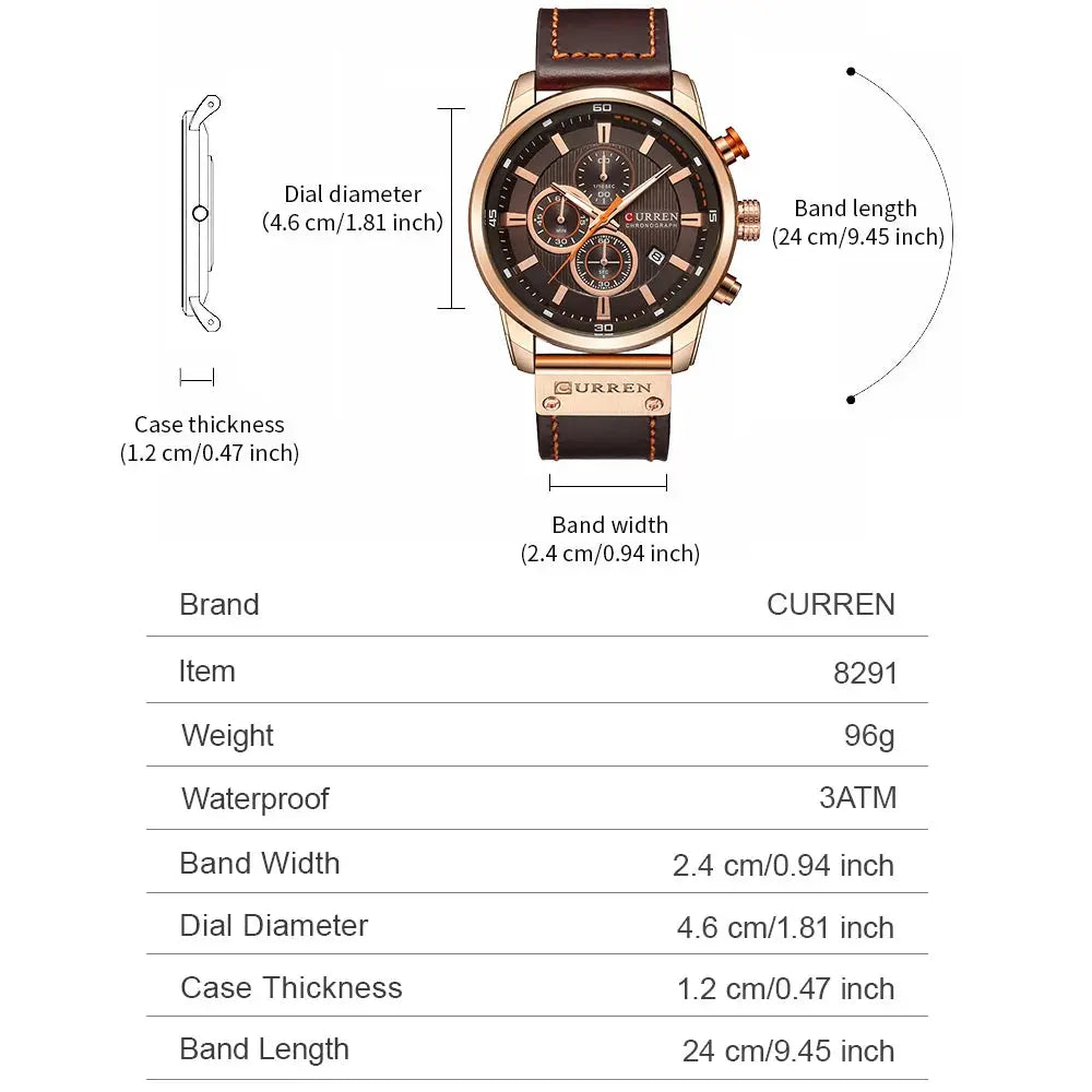 Curren Fashion Date Quartz Men Watch Luxury Chronograph Sport Wristwatch With Genuine Leather Band