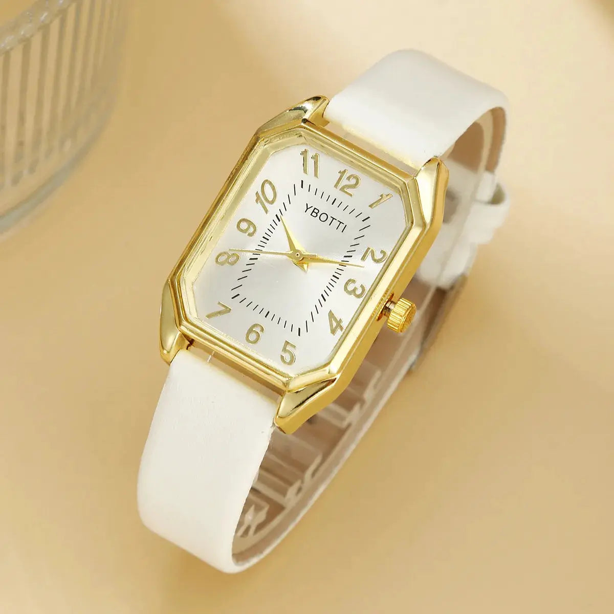 LuxeCharm Square Women Watches Set Leather Strap Quartz Timepieces Five Piece Jewelry Gift Set