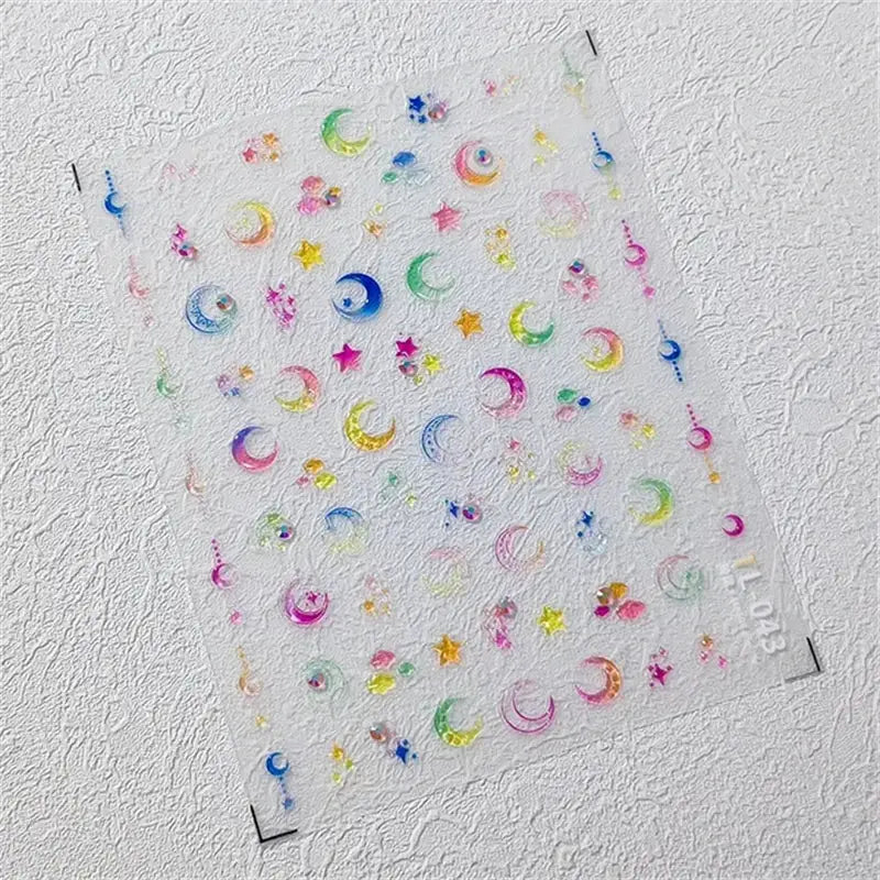 Simples Market 1pc Jelly nail art stickers sheet with pastel crescent moons and stars