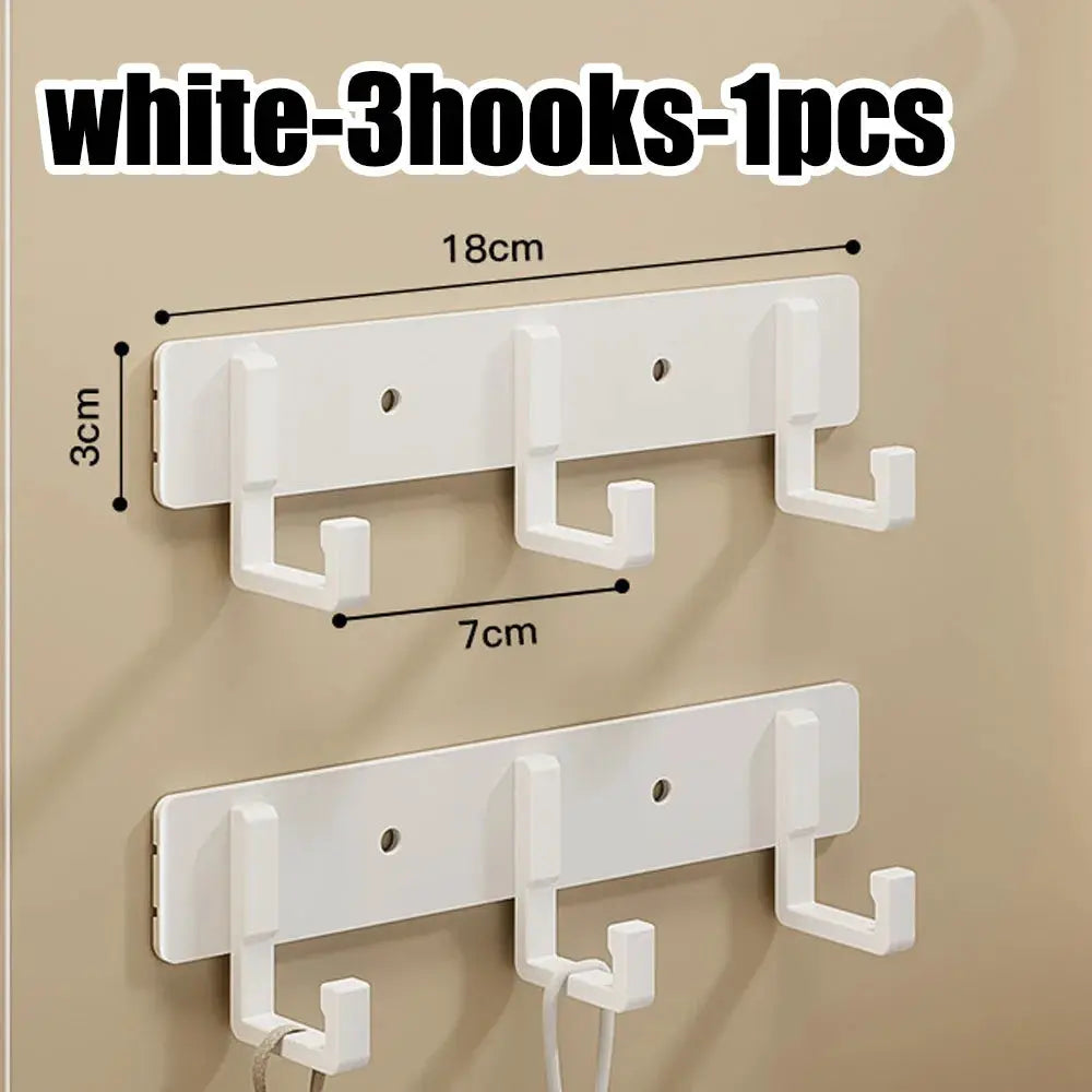 White 3-hook wall-mount rack for kitchen and bathroom storage; punch-free installation